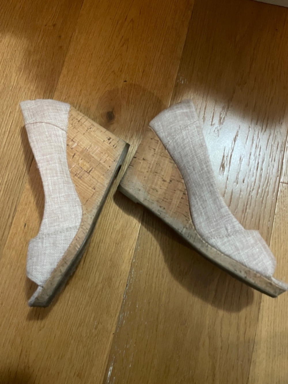 Toms Natural Linen Peep-Toe Wedge Espadrilles